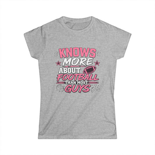 "Knows More About Football Than Most Guys" Pink Graphic