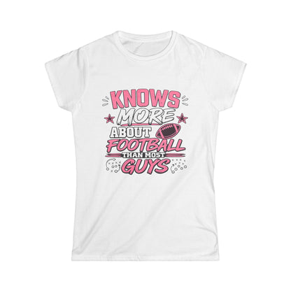 "Knows More About Football Than Most Guys" Pink Graphic